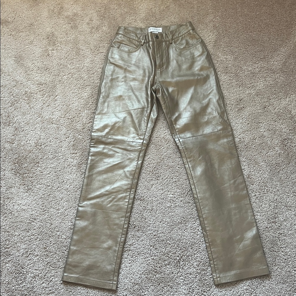 Hugo Buscati Leather High Waist Straight Leg Pants